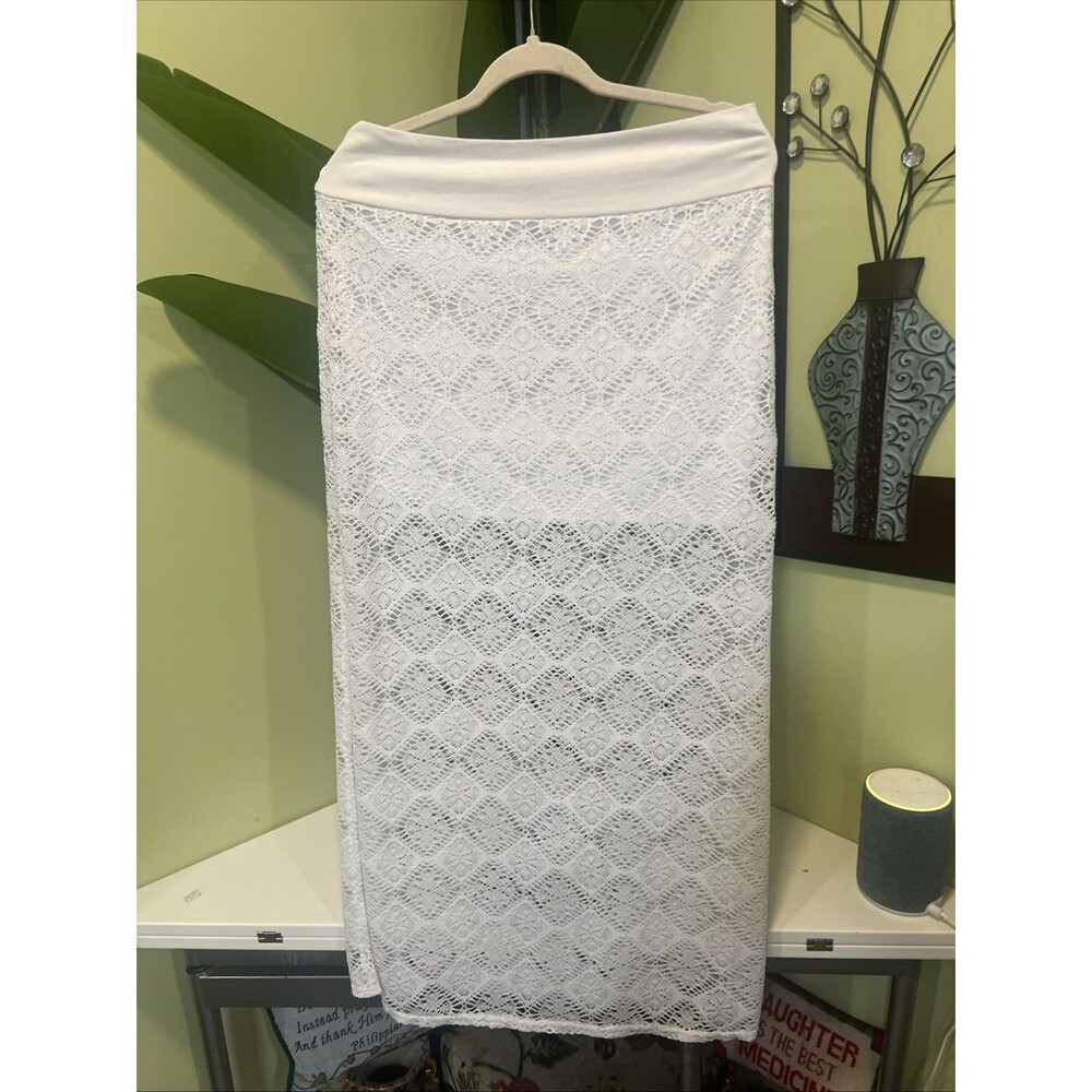 Solitaire Women's Large Maxi Skirt Boho Lace Crochet Embroidered Cottage Cream